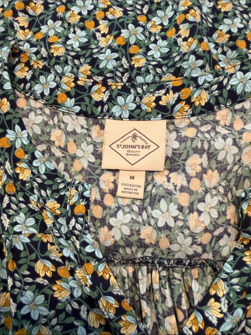 St. John's Bay Blue and Yellow Floral Button-Front Peasant Top - Picture 5 of 6